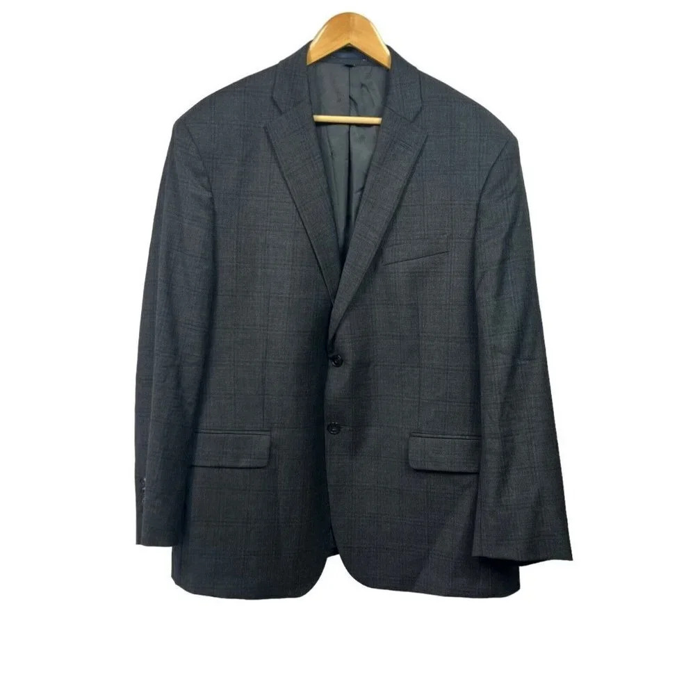 Jos A Bank 1905 46R Blazer brrr comfort Gray Plaid Wool Blend Tailored Fit